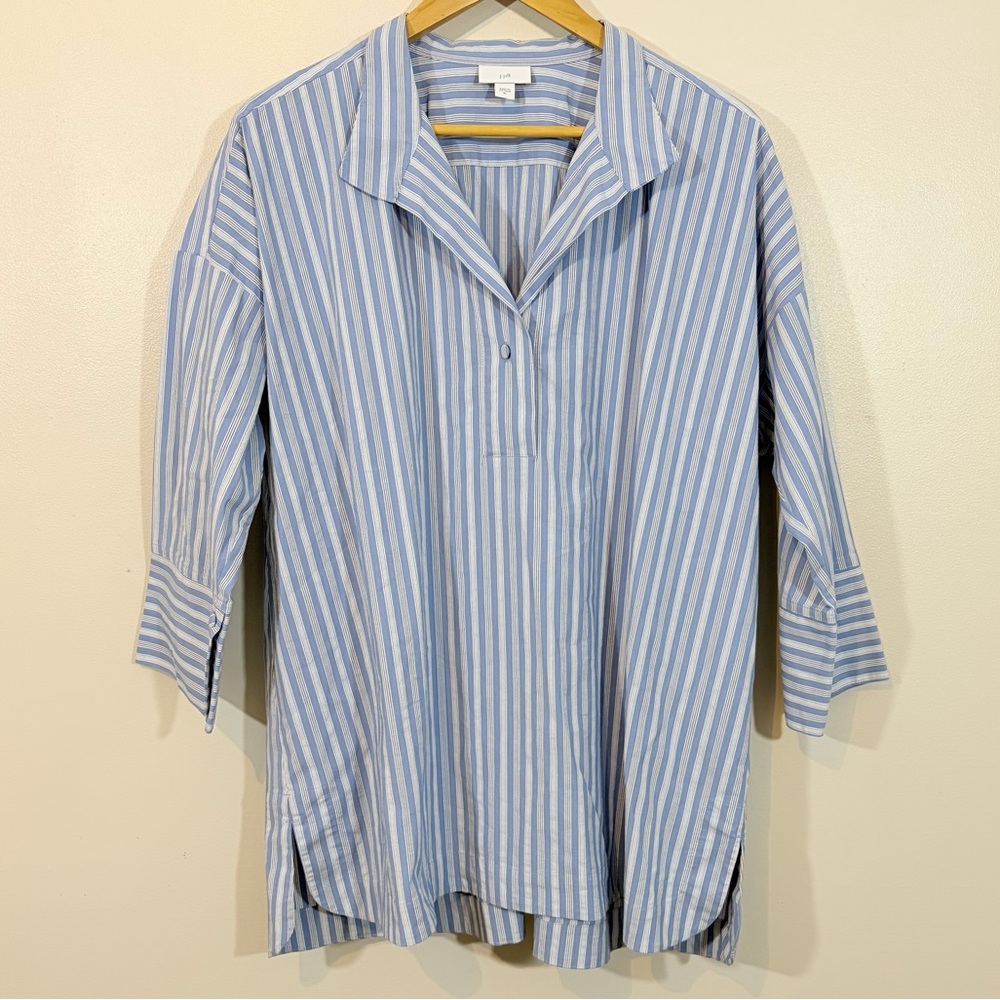 J. Jill Tunic Top Popover XL Blue White Striped Nautical Coastal Cotton Blend